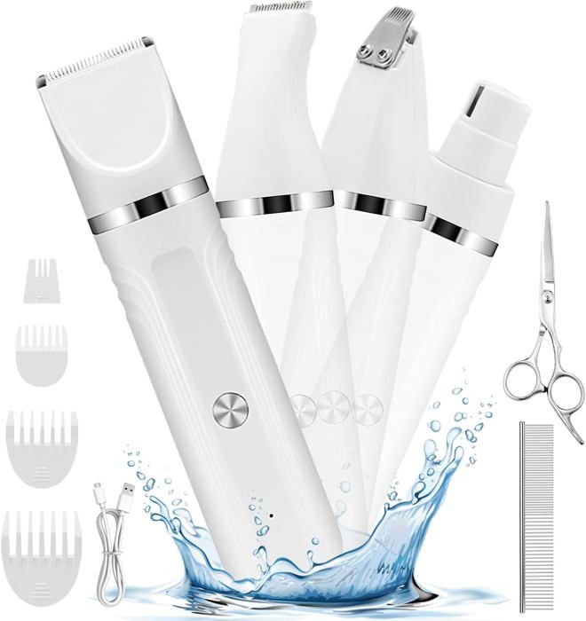 Comparer les prix de 4 en 1 Tondeuse Chien Set,Silencieuse Tondeuse Chat avec Ponceuse d'ongles,Sans Fil Fondeuse Toilettage pour Animaux avec 4 Têtes