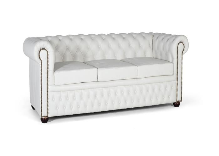 Canapé Chesterfield 3 Places - Cuir Naturel Blanc - Design Classique et Intemporel