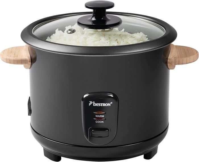 Cuiseur A Riz Bestron Cuiseur à Riz 1.8L Avec Poignées Bois - Pour 8-10 Personnes, Fonction Chauffante 700W Cuiseur 1.8L Noir