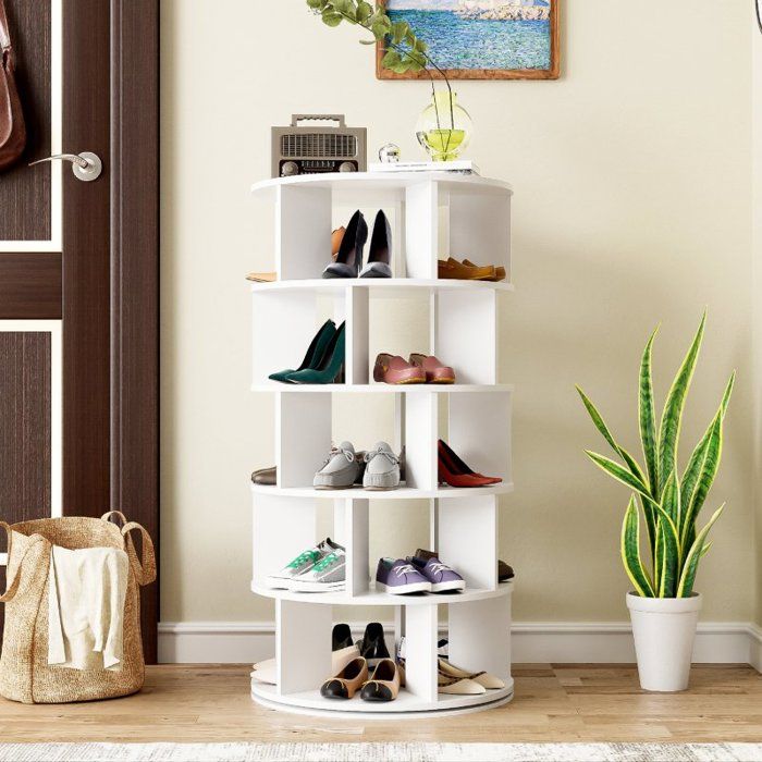 Étagère à chaussures - LANGTU - Rotative 5 niveaux - 115 cm - Blanc - 25 paires