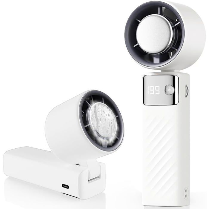 Ventilateur Portable 5000mah 1-199 vitesses avec Écran LED2 mode glace et normal Silencieux Ventilateur RefroidissementBlanc - Moursiieny