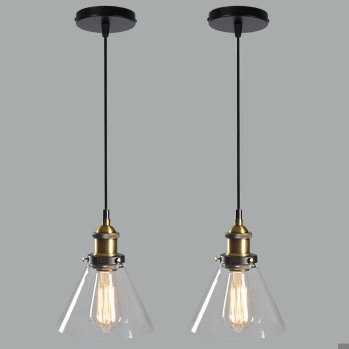 Diday 2pcs Lustre Suspension Industrielle en VerreE27 Lampe de Plafond Style Edison Luminaire Rétro Réglable pour Salon Chambre