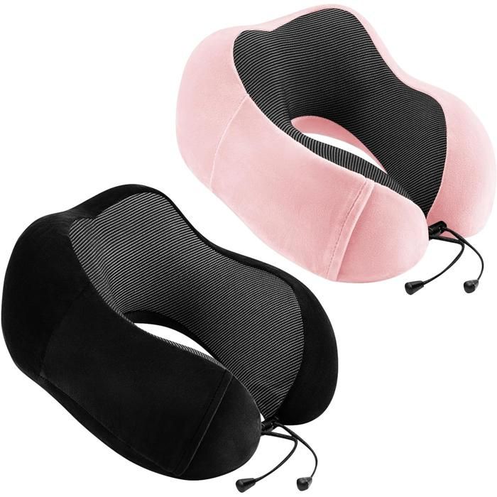 Oreiller De Voyage Cervical Avec Masque – Mousse à Mémoire De Forme, Noir, Compact