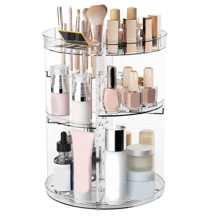 Organisateur de Maquillage Rotatif à 360° Organisateurs de Soins de la Peau Rotatifs avec Fente Supérieure Étagère de Rangement