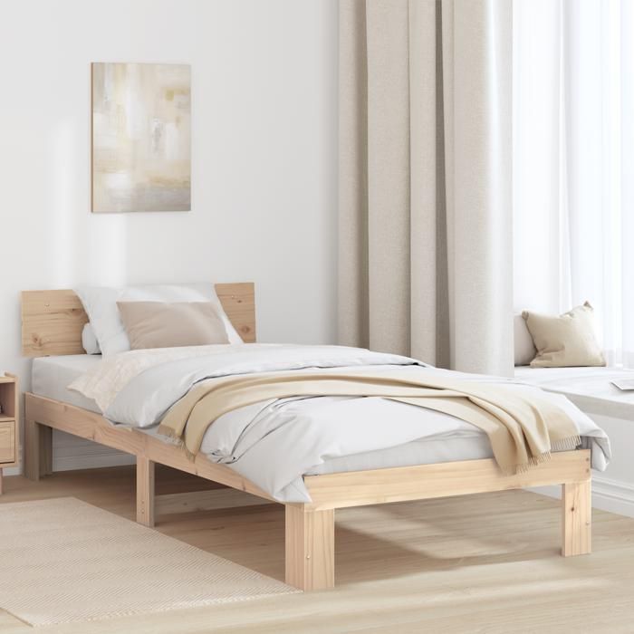 Lit simple Adulte Cadre de lit avec Tête de Lit - SOLOMON - 100x200 cm en bois de pin massif JILLS 41376
