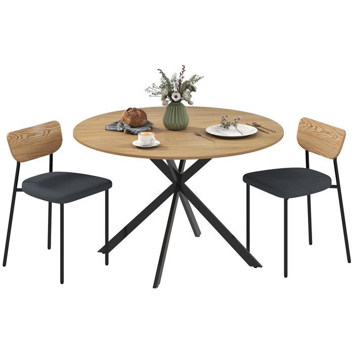 Ensemble table à manger avec 2 chaises - HOMCOM - piètement croisé en acier - dossier incurvé assise rembourrée - effet bois naturel Ensemble table à manger avec 2 chaises - HOMCOM - piètement croisé en acier - dossier incurvé assise rembourrée - effet bois naturel