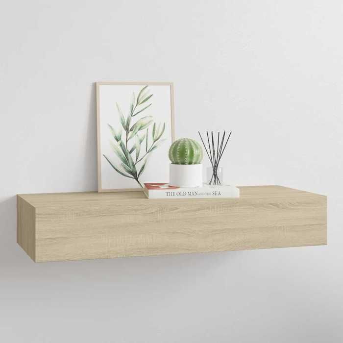 Étagère murale à tiroir - vidaXL - 60x235x10 cm - Chêne - MDF et métal - Capacité 10 kg - Fixations incluses