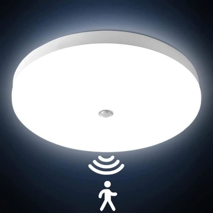 Plafonnier LED avec detecteur de mouvement 12W JZSH Plafond LED Rond Ultra-mince Lampe Imperméable IP54 Luminaire -Ø22cm 230V