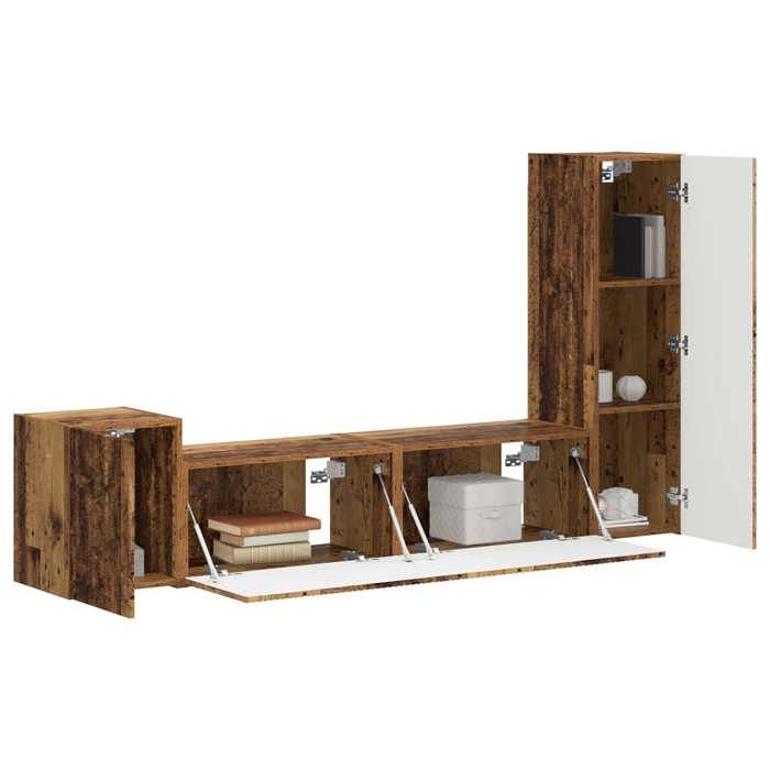 SOLDES DHIVER®Banc TV - meuble hifi - Marron Ensemble meuble TV - Lot de 4 - Bois Ancien - bois dingénierie - 61111