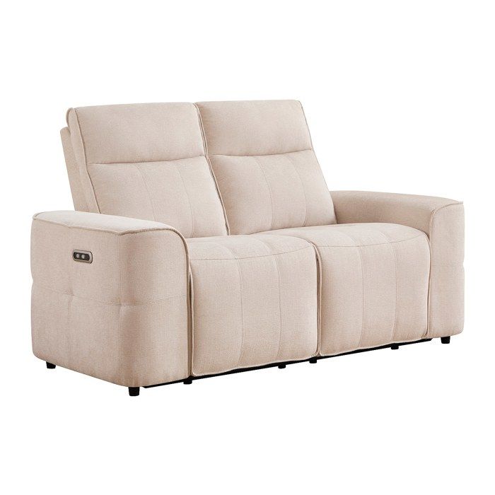 Canapé 2 places relax électrique en tissu chenille beige SCAMOCO