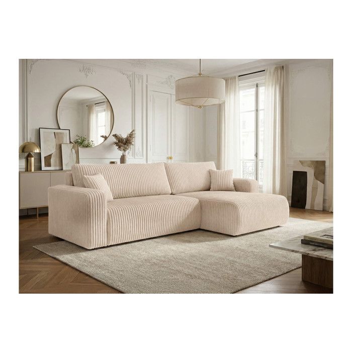 Canapé dangle réversible conv 5p ALYA en velours cotelé épais Beige
