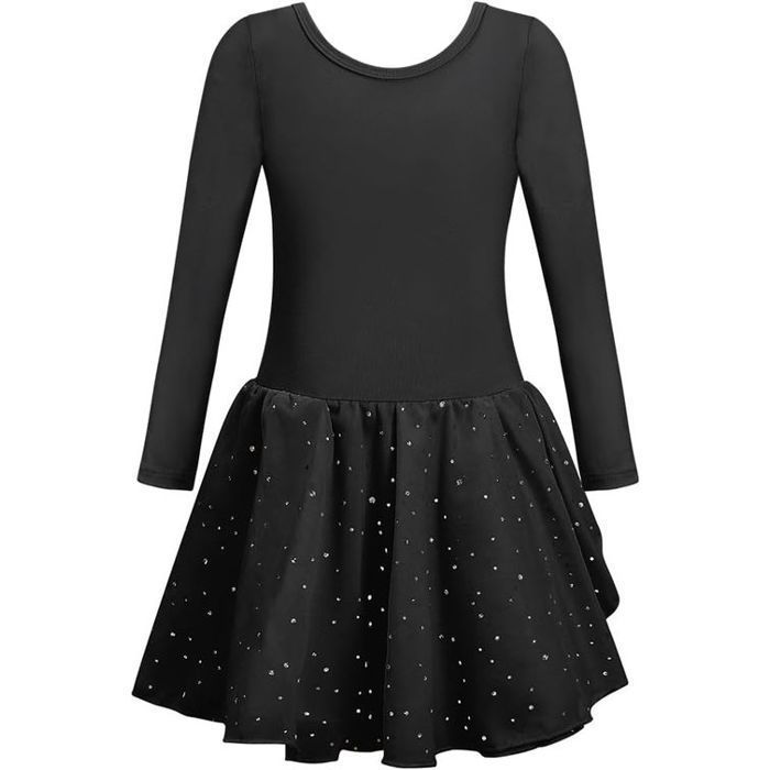 Justaucorps de ballet - SINOEEM - 120 cm - Manches longues - Jupe tutu mousseline - Dos tressé croisé