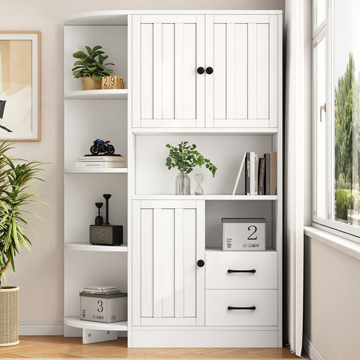 Armoire dangle - 104 x 35 x 155 cm - Blanc mat - 3 armoires 2 tiroirs - 14 espaces de rangement