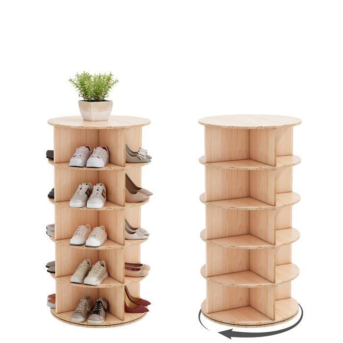 Étagère à Chaussures 5 Niveaux en Bois Massif Tournante 360° avec Rangement Vertical Meuble Autoportant pour Entrée/Salon/Couloir