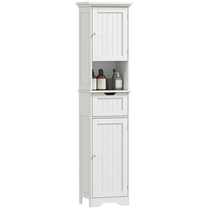 LIA Meuble colonne salle de bain avec éclairage LED meuble de rangement étroit tiroir 2 portes 40x30x170cm blanc
