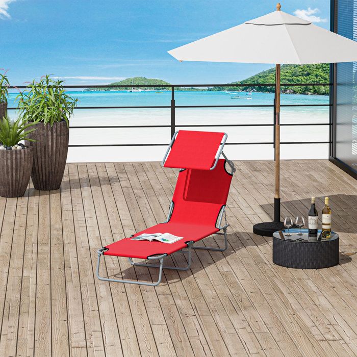 Chaise longue pliante avec pare-soleil rouge dossier réglable 4 positions charge max. 120 kg jardin plage piscine