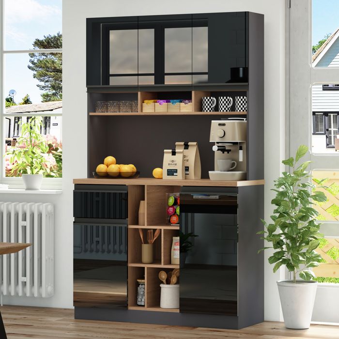 COVREO Buffet de cuisine 105 x 45 x 185 cm anthracite et noir brillant MDF étagères réglables