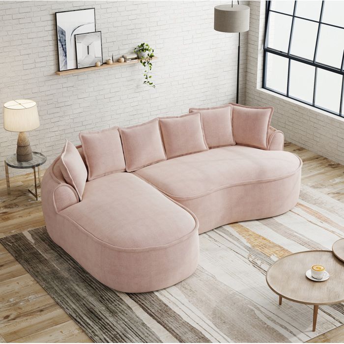 Canapé d’angle modulable convertible AESVAR en chenille rose 3 places 2 modules sans montage