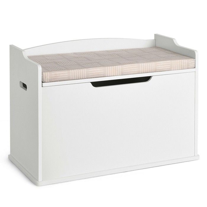 Coffre de rangement enfant en bois blanc avec coussin banc de rangement pour jouets livres et chambre denfant
