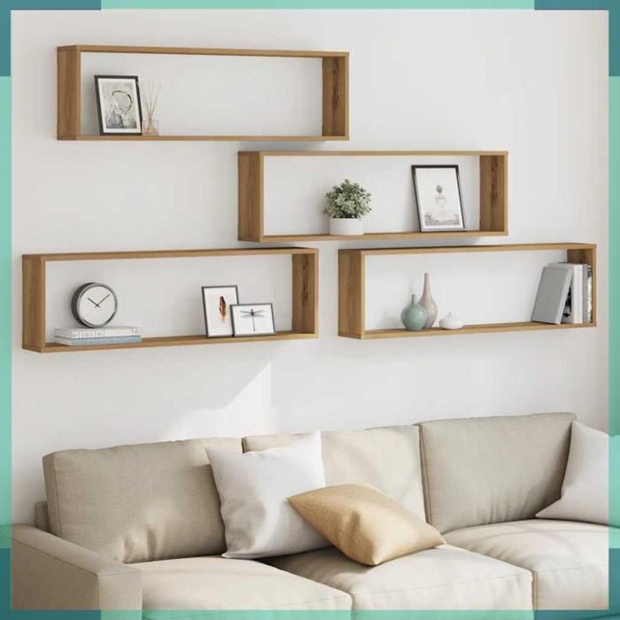 Étagère murale en cube - 856585 - chêne artisanal - lot de 4 - 100 x 15 x 30 cm