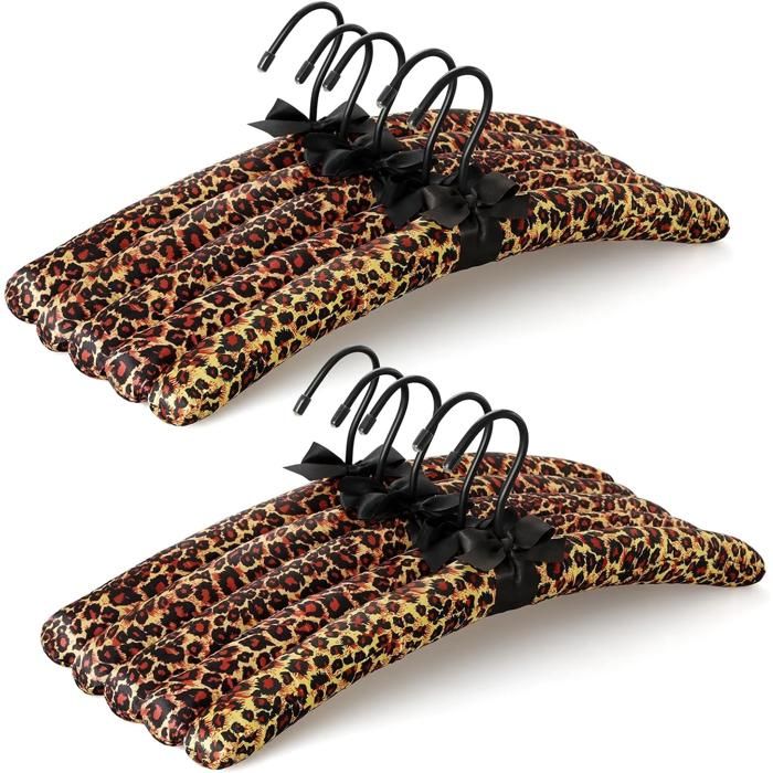 Cintres rembourrés en satin épaules sans marques crochet rotatif lot de 10 motif léopard CT18L-10