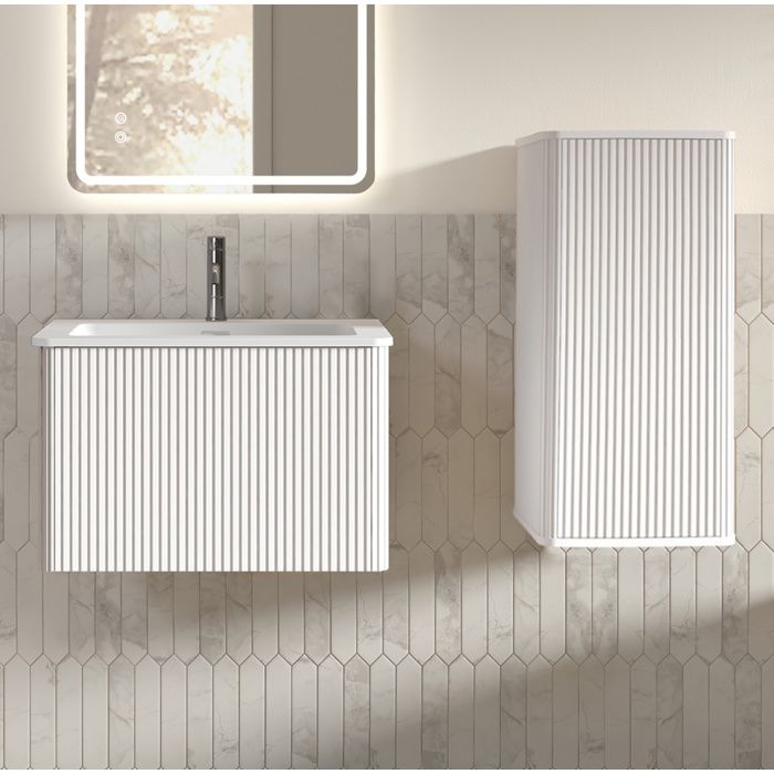 MEUVYX Ensemble Meuble sous Vasque Suspendu avec Vasque Intégrée et Colonne de Salle de Bain en MDF Blanc Mat
