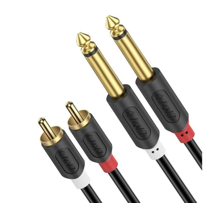 MOSWAG Câble Audio 6,35mm Vers 2 RCA Mâle - Plaqué Or - Nylon Tressé - Connexion Stéréo Haute Qualité