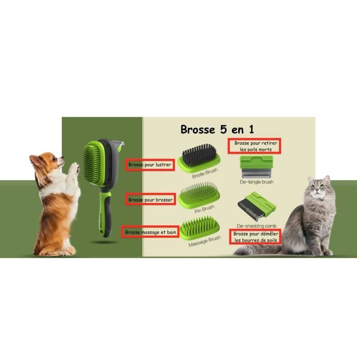 Brosse 5 En 1 Chien Chat Toilettage Toutes Tailles Elimine Les Poils Morts Demeloir Lustrer Pelage Brossage Massage Et Bain Cdiscount