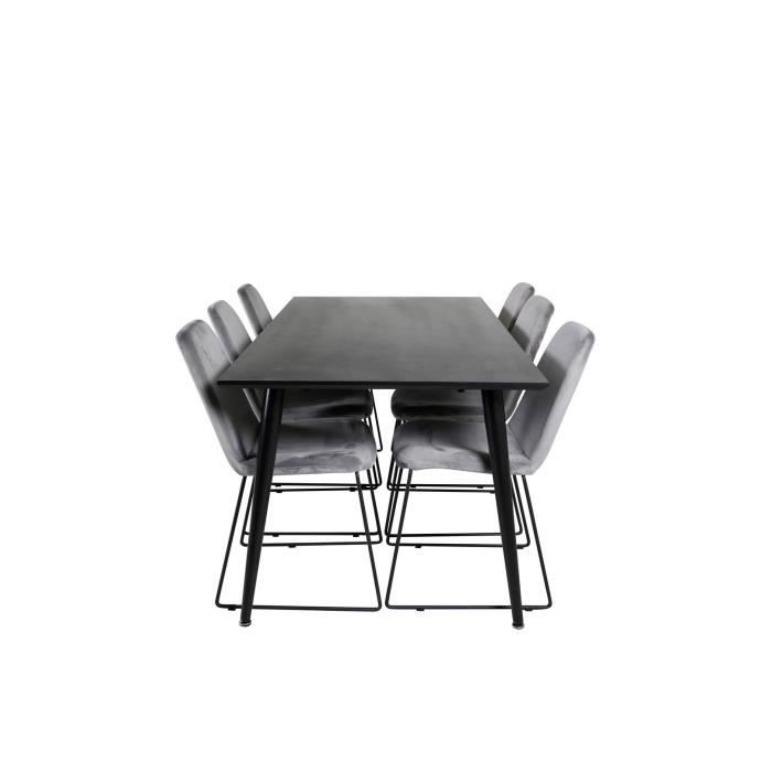 table de salle à manger - dipp - dipp180x90blbl - blanc - tissu - 6 chaises velours gris