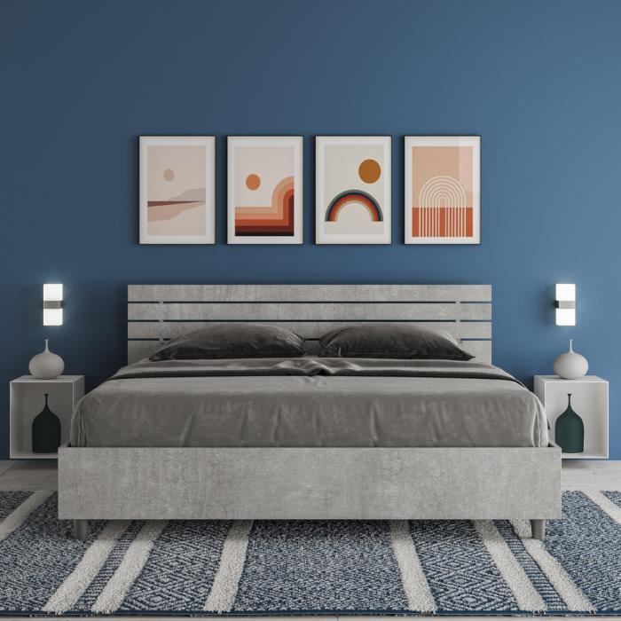 Conteneur de lit Ankel avec - Ankel - Lit double - Filet et matelas de 160x190 - Ciment - Blanc Conteneur de lit Ankel avec - Ankel - Lit double - Filet et matelas de 160x190 - Ciment - Blanc
