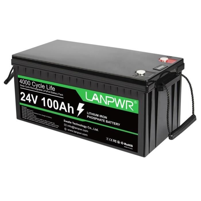 LANPWR 24V 100Ah LiFePO4 Batterie Au Lithium, Alimentation de Secours,  Énergie 2560Wh, 4000+ Cycles Profonds, BMS 100A Intégré - Cdiscount  Bricolage