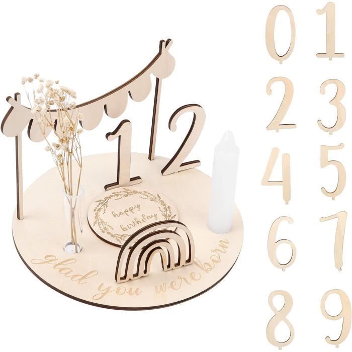 Plateau Anniversaire Bois LUOJINYI - Chiffres 0-9 Personnalisables - Porte-bougie Et Fleurs Séchées - Cadeau Créatif Enfant Adulte