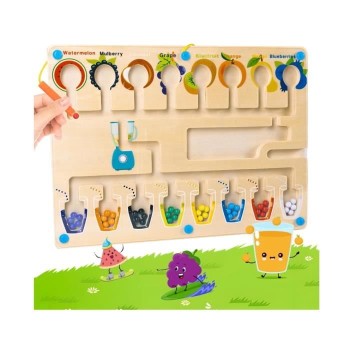 Jouets Jeu de Labyrinthe Magnétique à Partir de 3 Ans Jouets en Bois pour Enfants Puzzle de Fruits et de Couleurs 3 4 5 6+ Ans