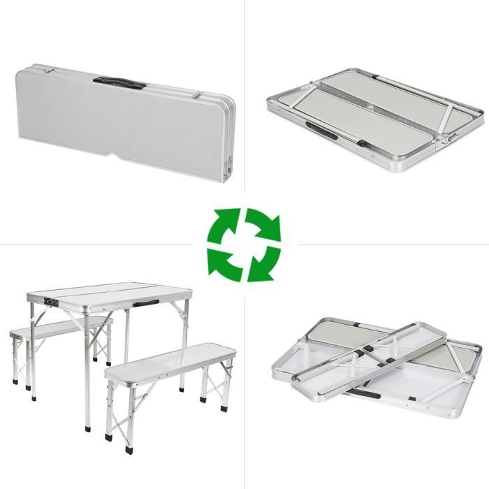 Valise Table de camping avec 2 chaises pliable en aluminium Bancs d