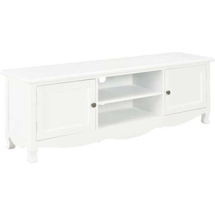 Lulo Meuble Tv Bois Blanc 120 X 30 X 40 Cm Cdiscount Maison