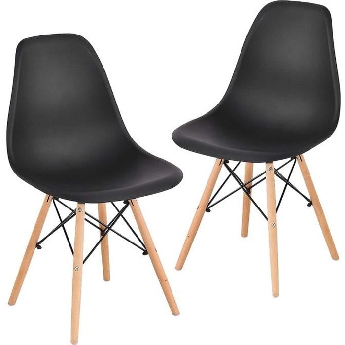 Lot De 2 Chaises Brich Scand Noirs Bois Naturel Pour La Cuisine Salle A Manger Cdiscount Maison