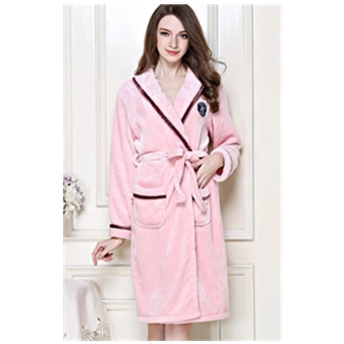 Peignoir Flanelle Pour Femme Peignoir Pour Couple Doux Epais Rose