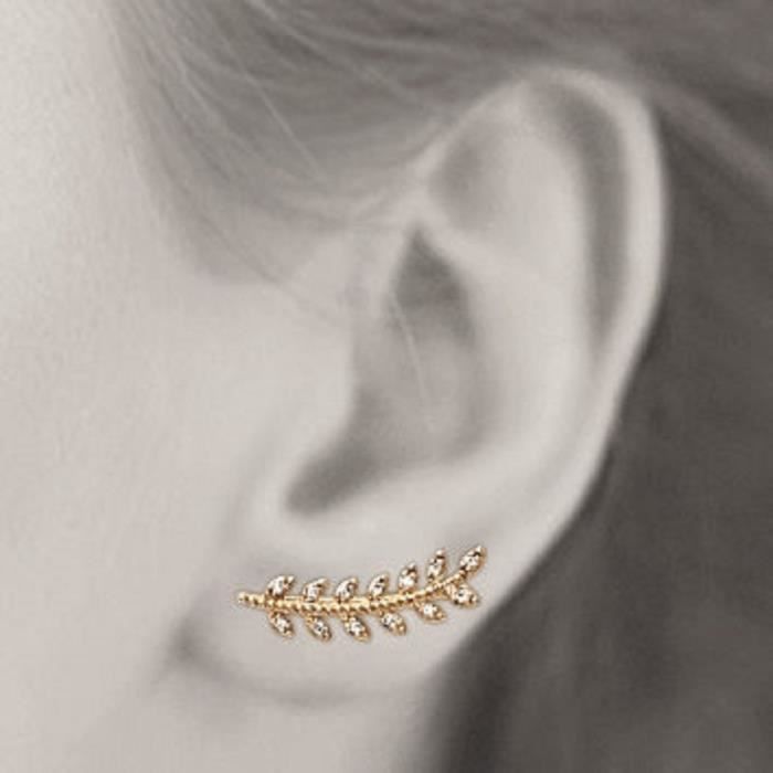 BOUCLE OREILLE 6 X 11 MM FORME DEMI CREOLE d/'OXYDES BLANCS Plaqué Or 18K