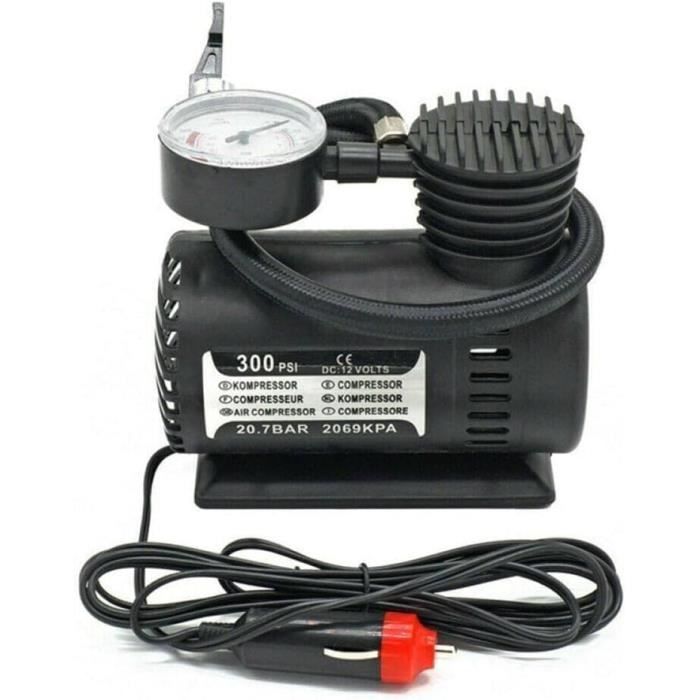 Mini Compresseur D'air 12V 300 PSI - Gonfleur Pour Pneus Voiture, Vélo, Ballons - Avec Allume-cigare Et Adaptateurs