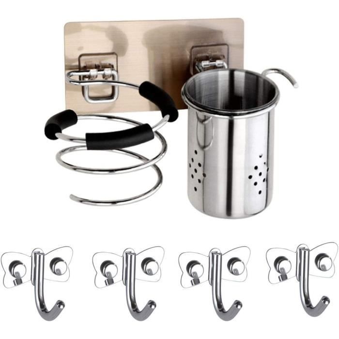 Porte-Sèche-CheveuxPorte seche Cheveux Support pour sèche-Cheveux Acier Inoxydable Auto-adhésifs sans poinçon Sèche-Cheveux