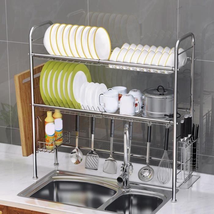support de rangement de cuisine a double couche etagere en acier inoxydable etagere de sechage support de couverts yes achat vente meuble a epices double couches support de cdiscount