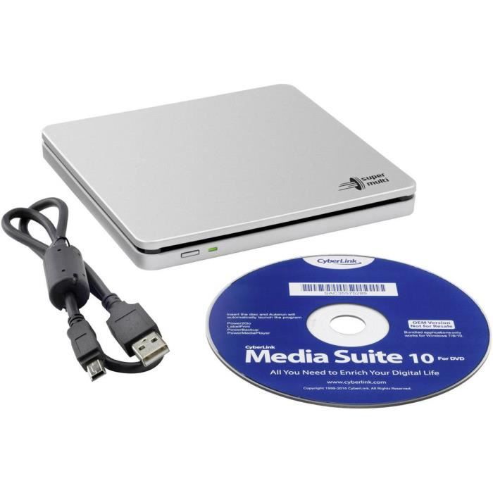 Graveur DVD externe - HITACHI - GP70NS50 - USB 2.0 - Argent