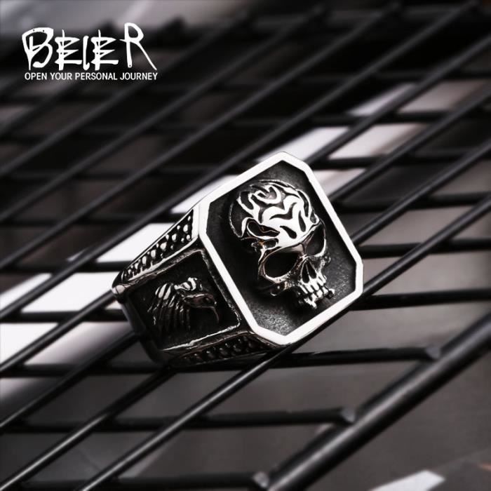 Bague Tête De Mort Souriante Réglable - Acier Inoxydable - Style Punk Pour Femmes Et Hommes
