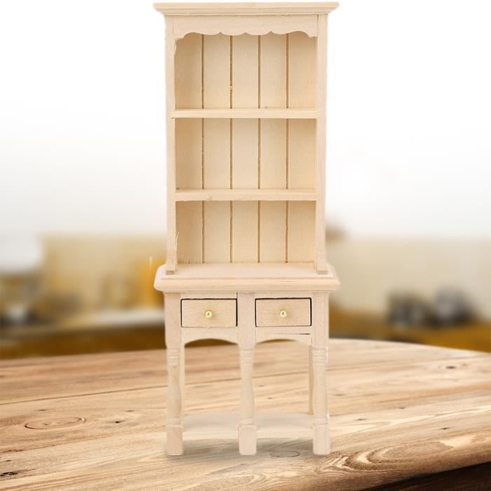rongweiwang Bibliothèque de rangement pour maison de poupée, meuble en bois présentant un buffet cuisine miniature pour maison poupée, collection cadeaux uniques, buffet