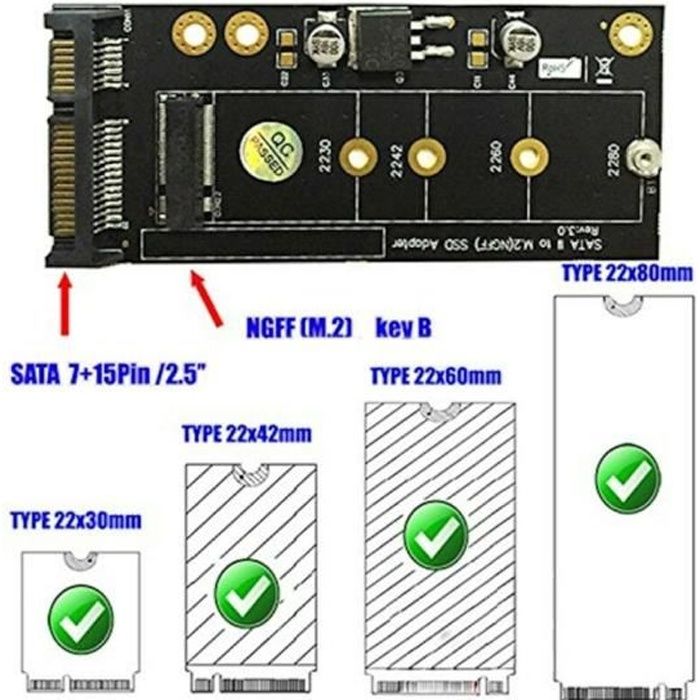 Tbest Adaptateur SSD SATA NGFF (M.2) KEY B vers SATA avec interface USB
