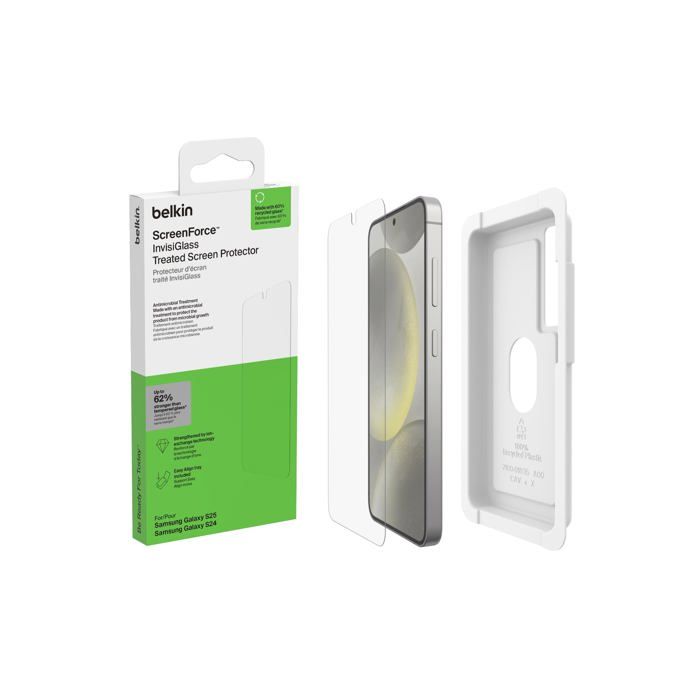 Protection d'écran BELKIN InvisiGlass Samsung Galaxy S25S24 Antirayure Antimicrobienne Ultra fin