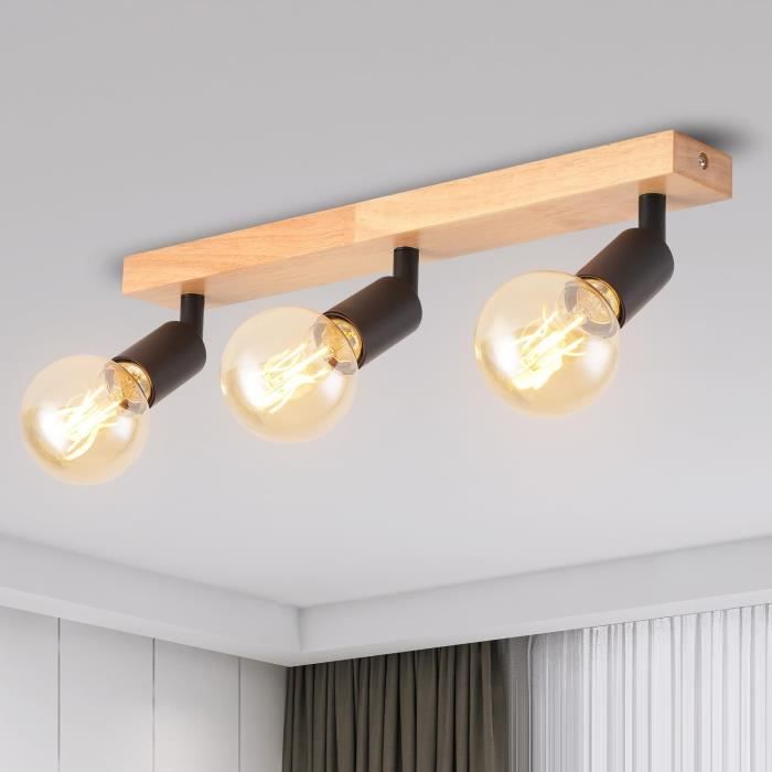 Plafonnier Spots LED 3 Spots Noirs ANWIO - Orientables Avec Ampoules Incluses - 40W Max