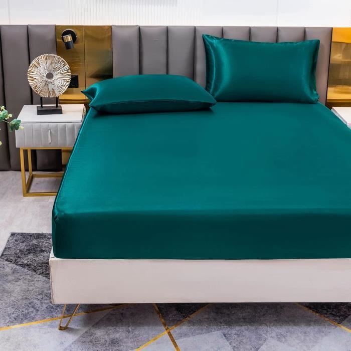 Drap Housse Satin Microfibre - Rebord élastique 360°, Matelas Jusqu'à 30 Cm D'épaisseur - 160x200 Cm + 30 Cm
