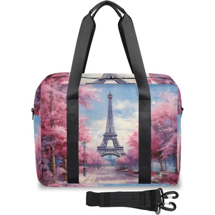 Grand Sac Cabas Paris Tour Eiffel Multifleurs - Fond Large 18cm Coton Qualité Premium