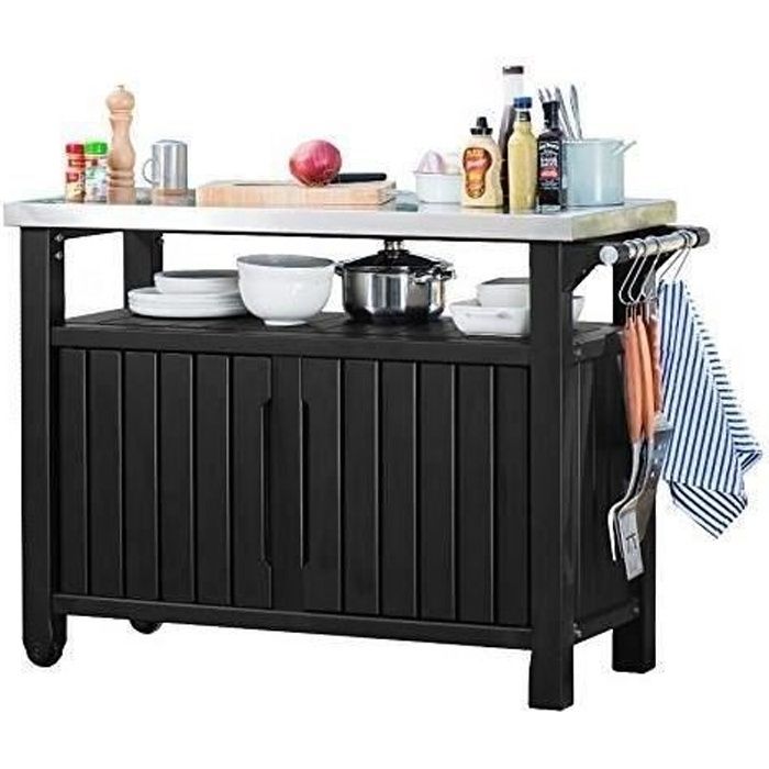 keter grand buffet barbecue 0,66m² en résine - gris